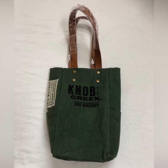 Knob Creek Rye Whiskey Canvas Bag Sack Green Handles Rivets Kentucky Liquor - Picture 1 of 10